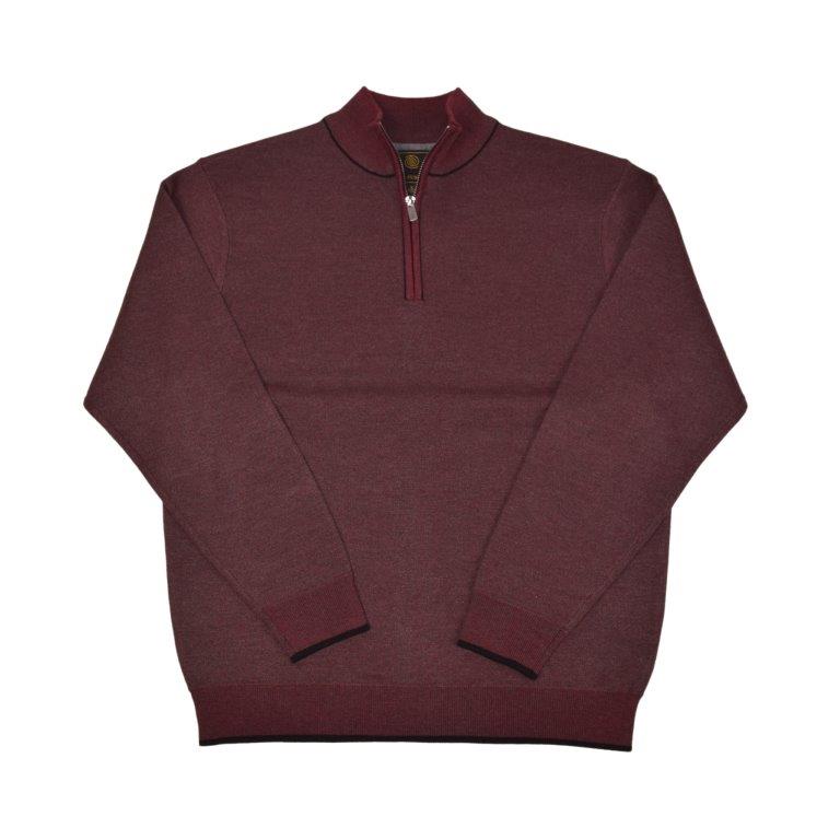 FX Fusion 1/4 Zip Mock Neck Sweater Birdseye Texture 55%Cotton/45%Acrylic-Crimson/Black Trim-10067