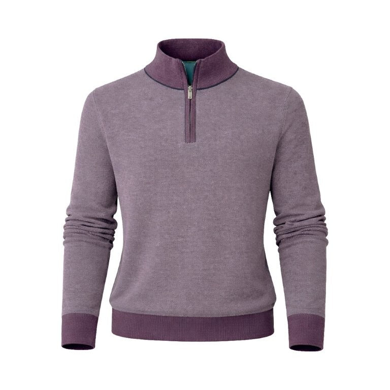 FX Fusion 1/4 Zip Mock Neck Sweater Birdseye Texture 55%Cotton/45%Acrylic-Mulberry/Combo-10067