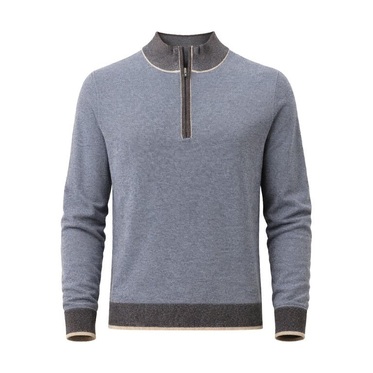 FX Fusion 1/4 Zip Mock Neck Sweater Birdseye Texture 55%Cotton/45%Acrylic-Slate/Combo-10067