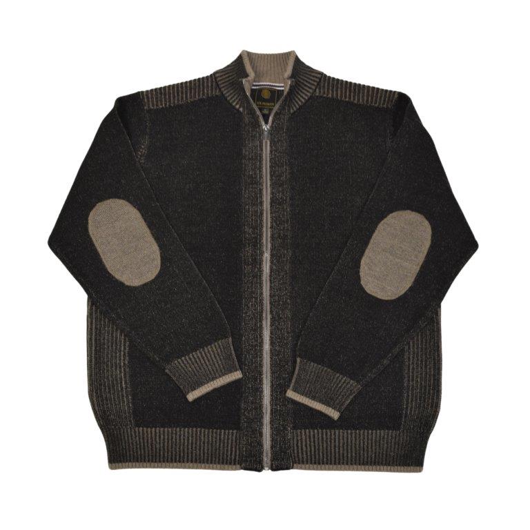 FX Fusion Plaited Full Zip Mock Neck Sweater with Faux Elbow Patches 55%Cotton/45%Acrylic-Black-10071