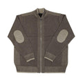 FX Fusion Plaited Full Zip Mock Neck Sweater with Faux Elbow Patches 55%Cotton/45%Acrylic-Taupe-10071