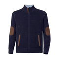 FX Fusion Ottoman Full Zip Mock Neck Sweater with Suede Elbow Patches 55%Cotton/45%Acrylic-Navy-13051