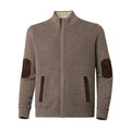 FX Fusion Ottoman Full Zip Mock Neck Sweater with Suede Elbow Patches 55%Cotton/45%Acrylic-Taupe-13051