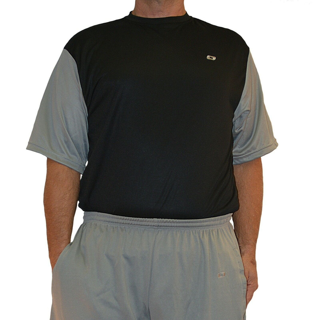Big & Tall - DriWize™ Birdseye Mesh - Crewneck Shirt - Short Sleeve (duo color) - black with grey