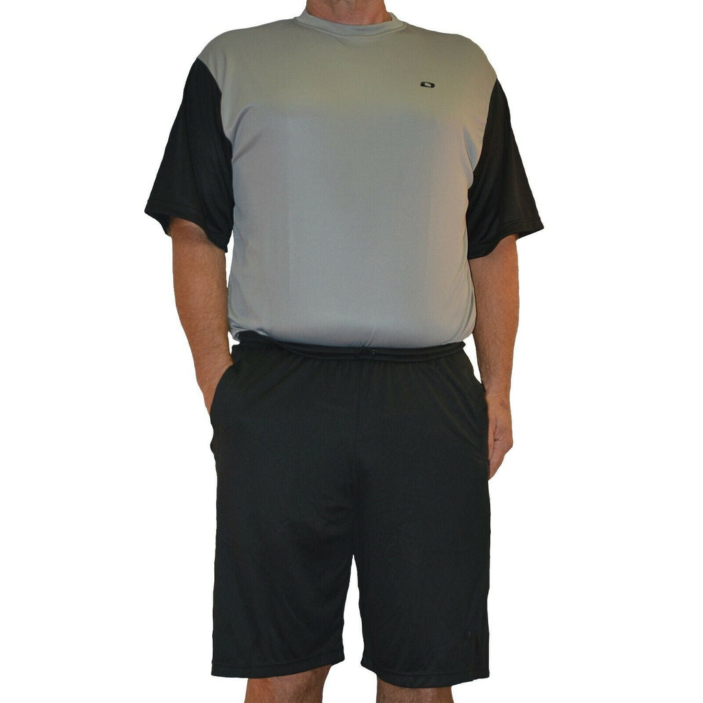 Big & Tall - DriWize™ Birdseye Mesh - Crewneck Shirt - Short Sleeve (duo color) - grey with black