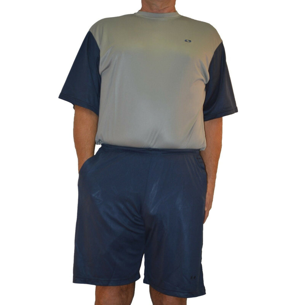 Big & Tall - DriWize™ Birdseye Mesh - Crewneck Shirt - Short Sleeve (duo color) - light grey with navy