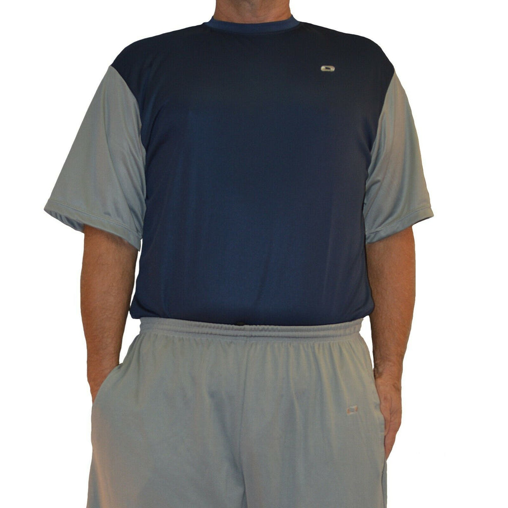 Big & Tall - DriWize™ Birdseye Mesh - Crewneck Shirt - Short Sleeve (duo color) - navy with light grey
