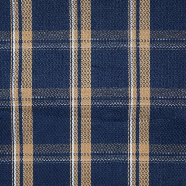 FX Fusion Long Sleeve Cotton 60%/Poly 40% Single Pocket Textured Plaid Navy/Tan D10004