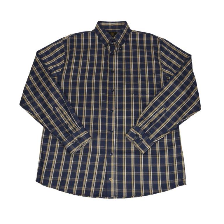 FX Fusion Long Sleeve Cotton 60%/Poly 40% Single Pocket Textured Plaid Navy/Tan D10004
