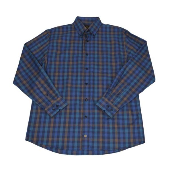 FX Fusion Long Sleeve Cotton 60%/Poly 40% Single Pocket Twill Check Royal/Teal/Tan D10006