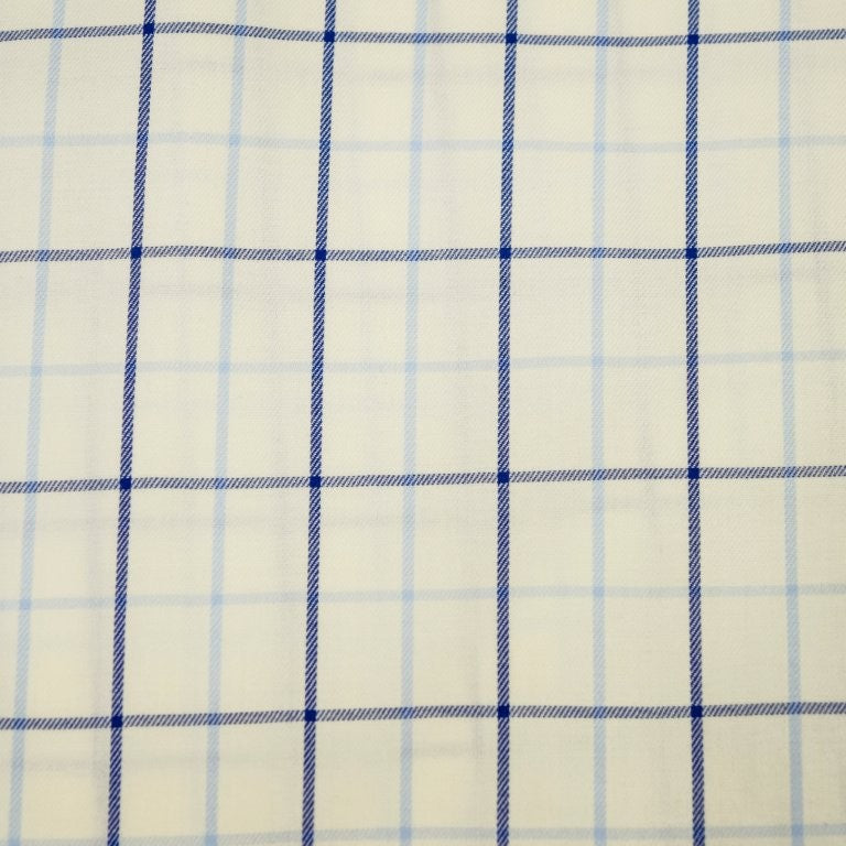 FX Fusion Long Sleeve Cotton 60%/Poly 40% Single Pocket Twill Multi Check Ecru/Blue D12003