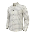 FX Fusion Long Sleeve Cotton 60%/Poly 40% Single Pocket Twill Multi Check Ecru/Blue D12003