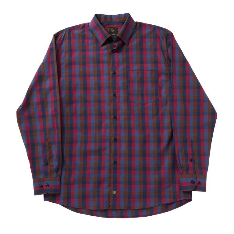 FX Fusion Long Sleeve Cotton 60%/Poly 40% Single Pocket Fashion Multi Check Blue/Acorn/Fuschia D2154
