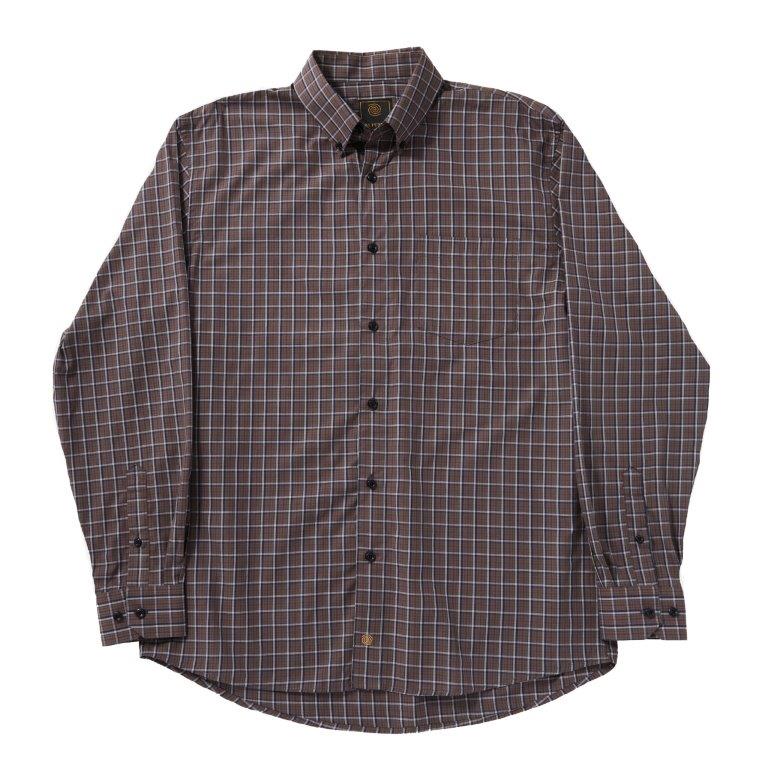 FX Fusion Long Sleeve Cotton 60%/Poly 40% Single Pocket Woven Mini Multi Line Check Grey/Brown/Navy D2156