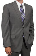 Gray suit with a striped tie on a white background