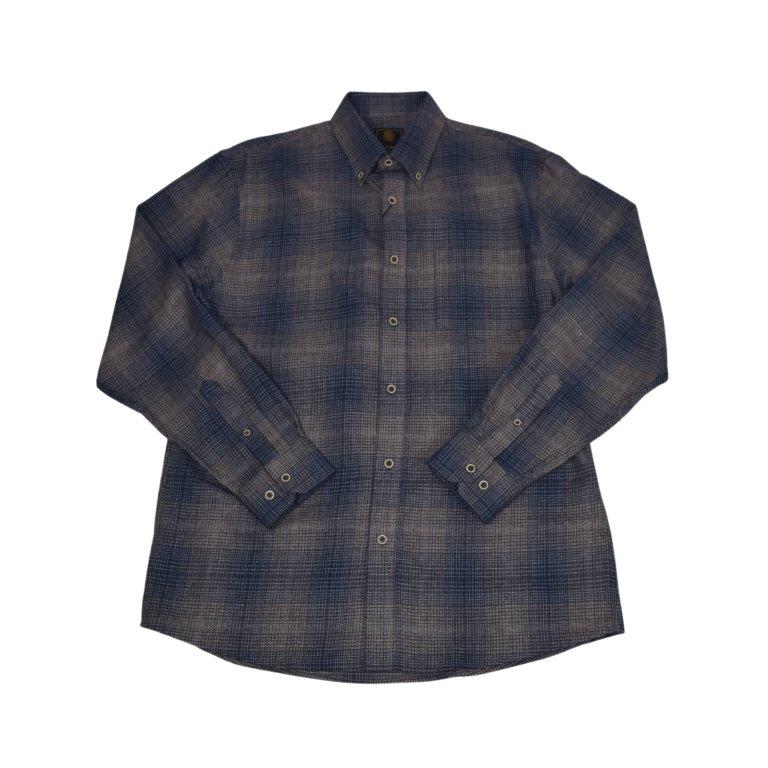 FX Fusion Long Sleeve Cotton 60%/Poly 40% Single Pocket Refined Dress Flannel Ombre Allover Indigo/Brown FW10014