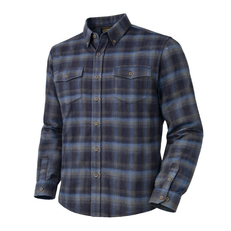 FX Fusion Long Sleeve Cotton 60%/Poly 40% Single Pocket Refined Dress Flannel Plaid Blue/Olive FW22012