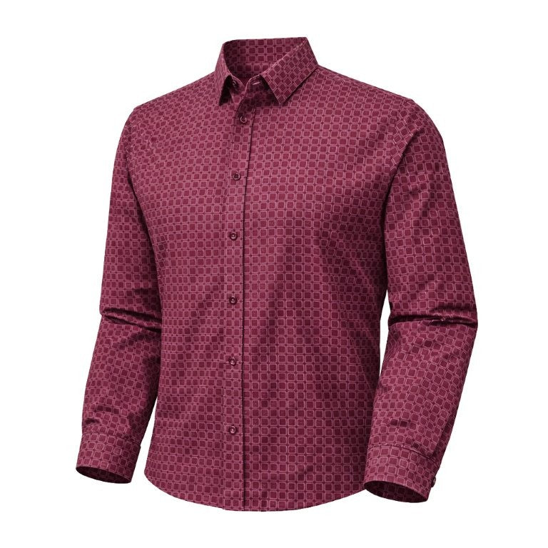 FX Fusion Long Sleeve Stretch Non-Pocket Squares Print Burgundy FW12030