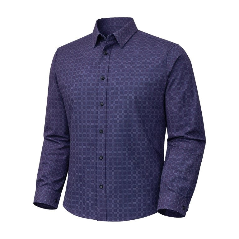FX Fusion Long Sleeve Stretch Non-Pocket Squares Print Navy FW12031