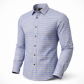 FX Fusion Long Sleeve Underbutton Single Pocket 100% Wrinkle Free Cotton Gingham Check Blue/Taupe FW12060