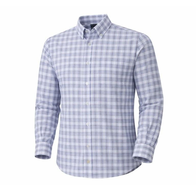 FX Fusion Long Sleeve Button Down Single Pocket 100% Wrinkle Free Cotton Multi Fineline Plaid-Blue/Multi FW12063