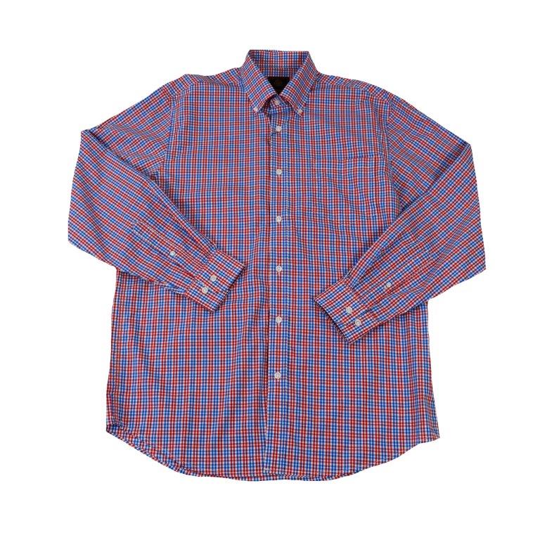 FX Fusion Long Sleeve Button Down Single Pocket 100% Wrinkle Free Cotton Poplin Tram Weave Blue/Red FW1839
