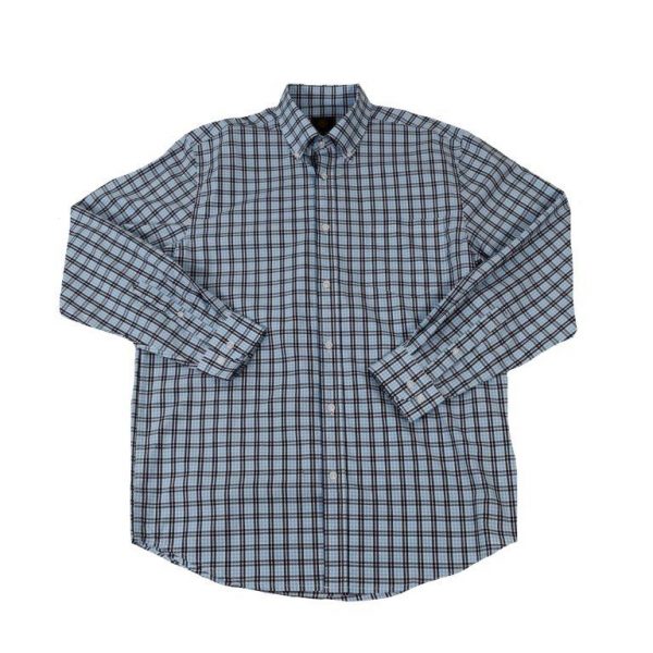 FX Fusion Long Sleeve Button Down Single Pocket 100% Wrinkle Free Cotton Poplin Tram Weave Blue/Black FW1843