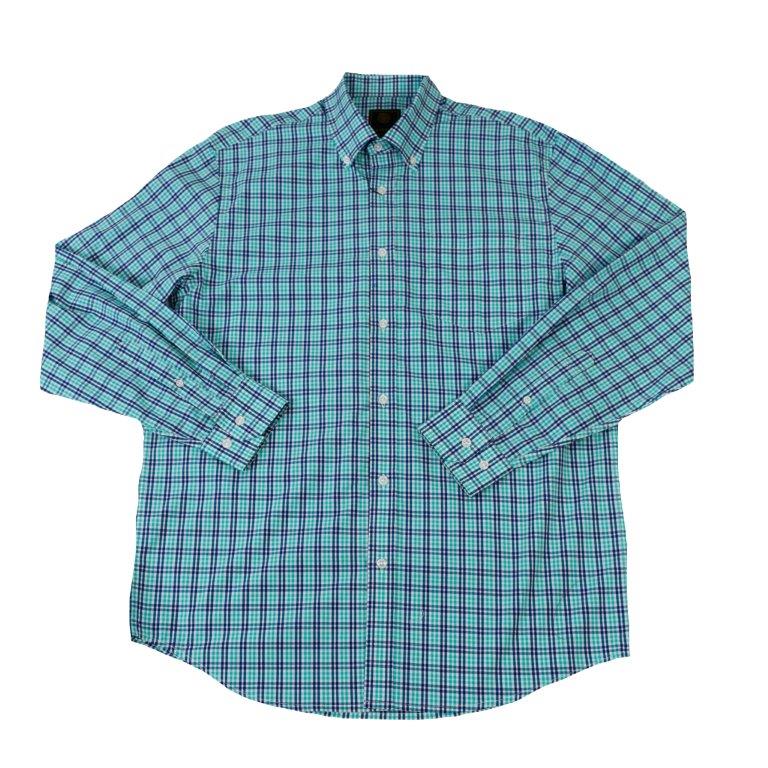 FX Fusion Long Sleeve Button Down Single Pocket 100% Wrinkle Free Cotton Poplin Tram Weave Teal/Blue FW1845