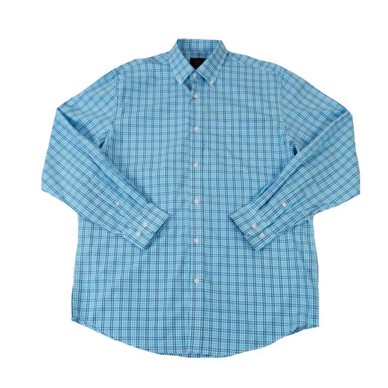 FX Fusion Long Sleeve Button Down Single Pocket 100% Wrinkle Free Cotton Poplin Tram Weave Teal/Blue FW1847