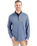 Cutter & Buck Virtue Recycled Micro Stripe Featherlight Pique Mens Big & Tall Quarter Zip Pullover Lt Atlas Blue/Navy BCK01258