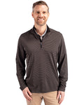 Cutter & Buck Virtue Recycled Micro Stripe Featherlight Pique Mens Big & Tall Quarter Zip Pullover Black/Elemental Grey BCK01258