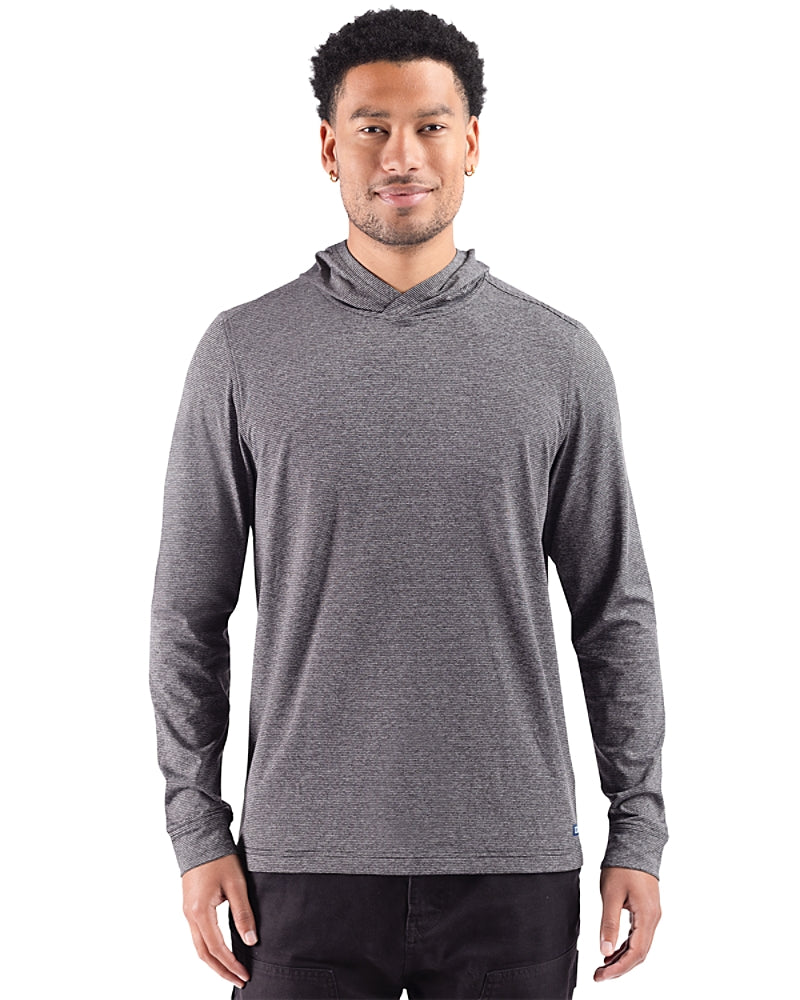 Cutter & Buck Adapt Recycled Soft Knit Stripe Mens Big & Tall Hooded Pullover Black Heather Stripe BCK01388