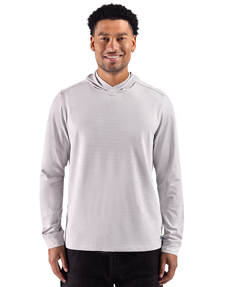 Cutter & Buck Adapt Recycled Soft Knit Stripe Mens Big & Tall Hooded Pullover Atlas Soft Blue Heather/White Stripe BCK01388