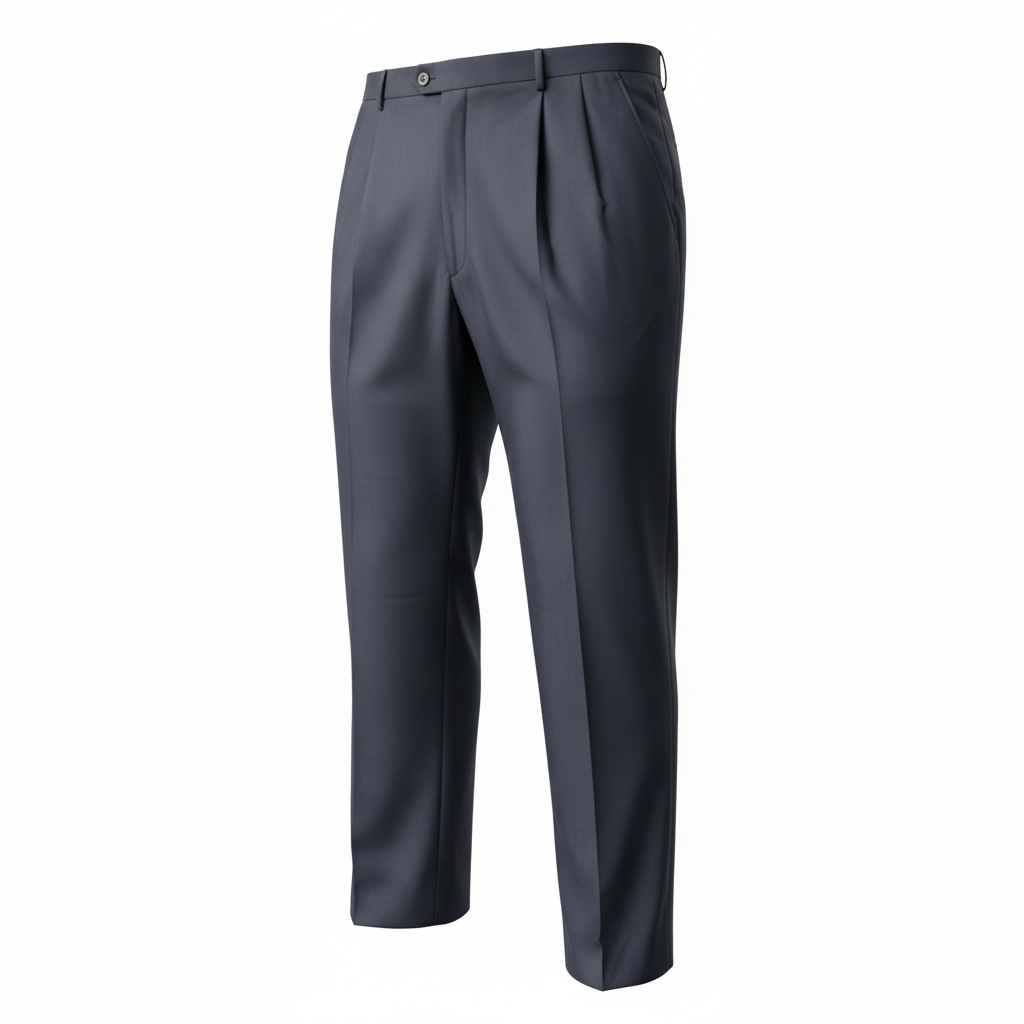 navy pleated pants on a white background