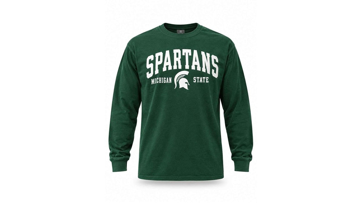 Michigan State Spartans Graphic Long Sleeve T Shirt Spartan Green/White Logo and Lettering
