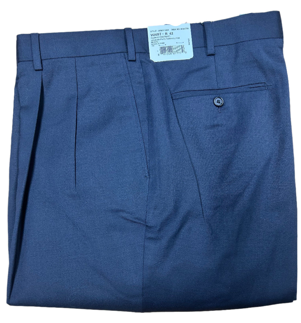 Folded navy blue suit pants 